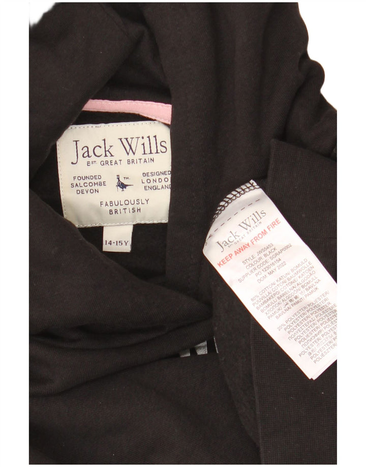 JACK WILLS Girls Oversized Crop Graphic Hoodie Jumper 14-15 Years Black