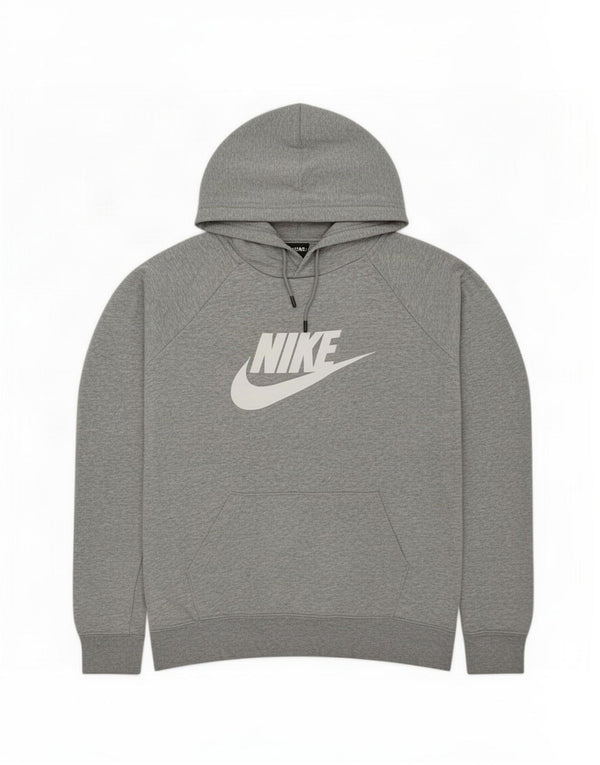 Nike Womens Graphic Hoodie Jumper UK 14 Medium Grey Flecked Cotton