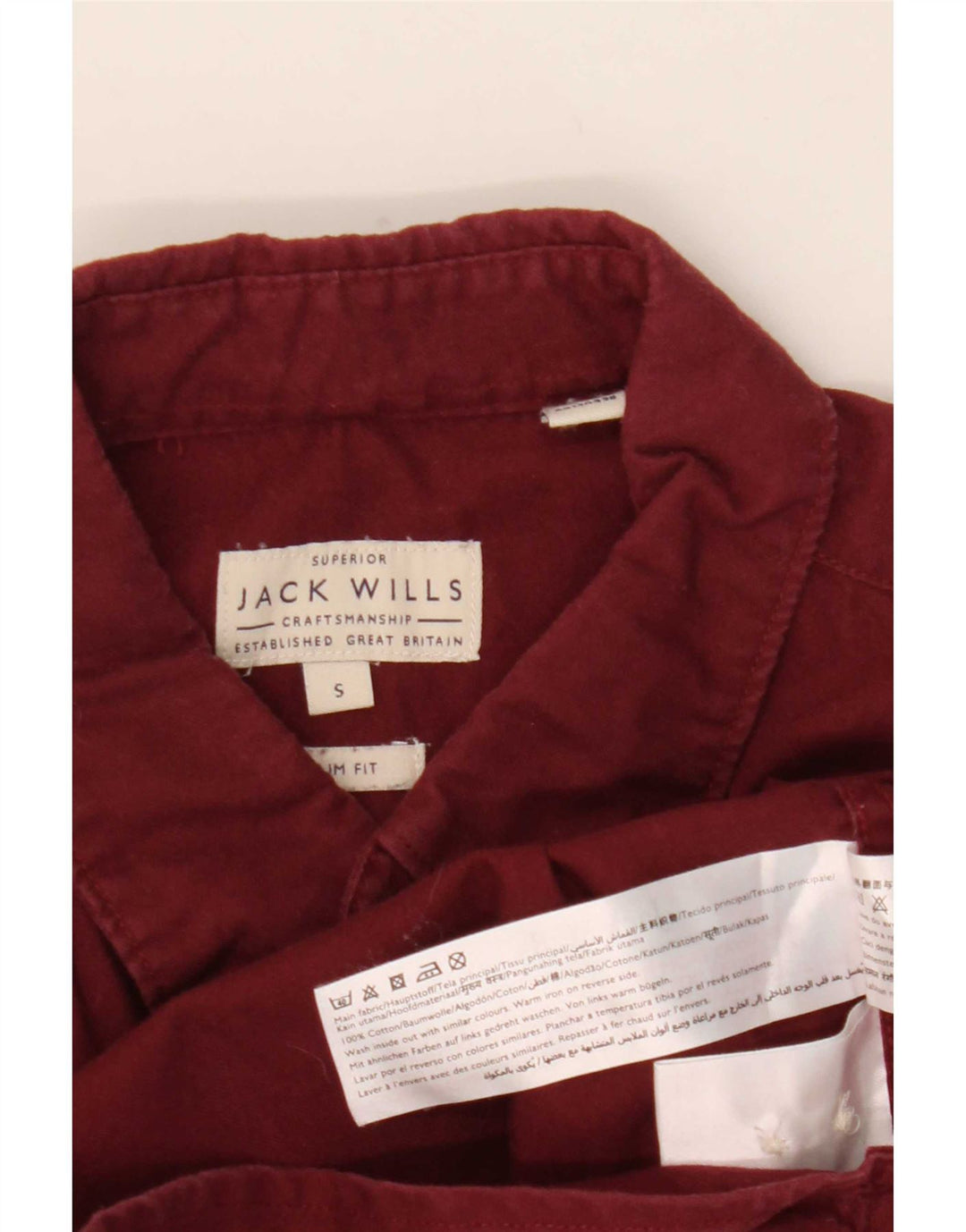 Jack Wills Mens Slim Fit Shirt Small Burgundy Cotton