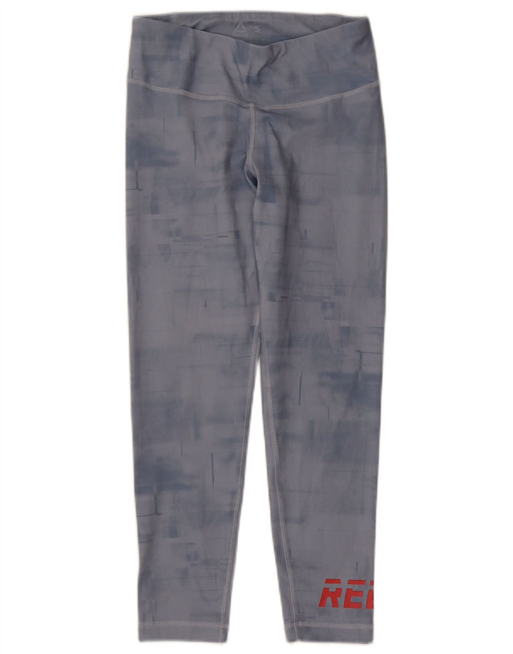 Reebok Womens Graphic Crop Leggings UK 8/10 Small Blue Polyester