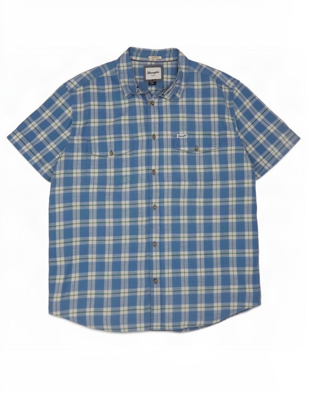 Wrangler Mens Short Sleeve Shirt 2XL Blue Check Cotton