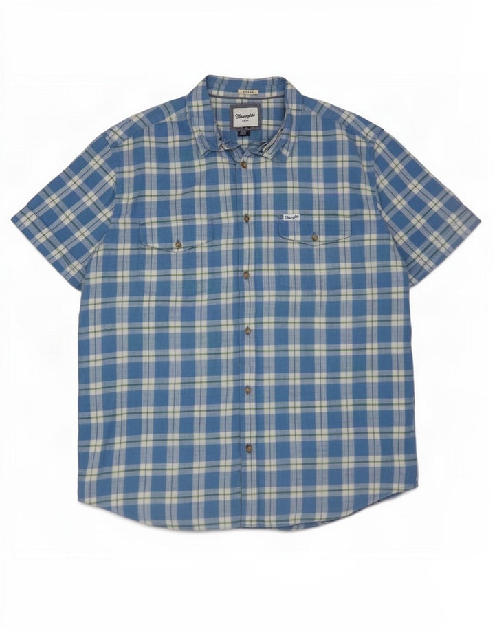 Wrangler Mens Short Sleeve Shirt 2XL Blue Check Cotton