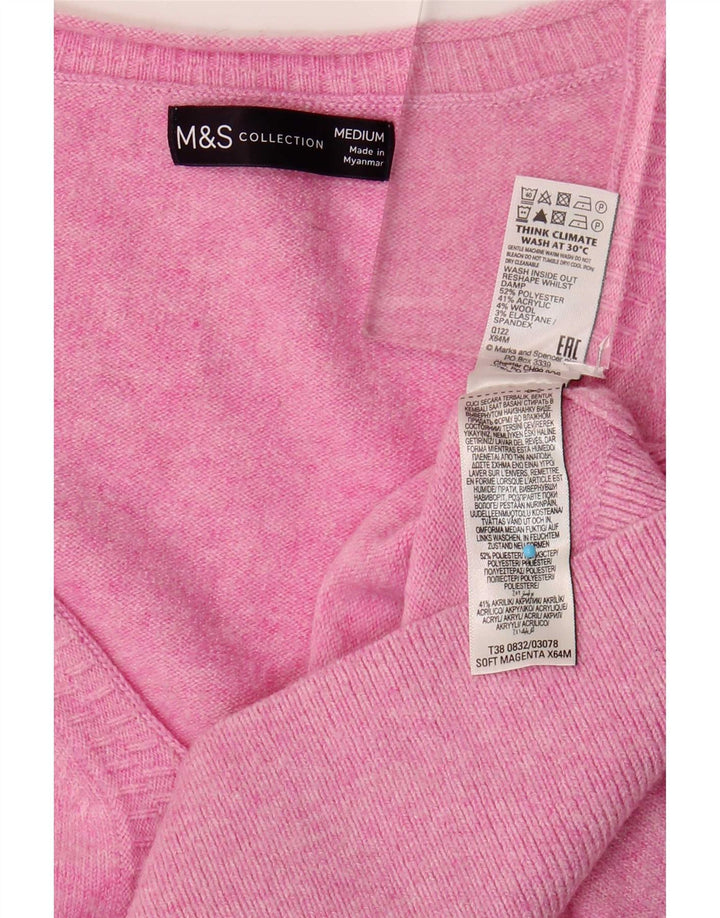 Marks & Spencer Womens Oversized V-Neck Jumper Sweater UK 14 Medium Pink