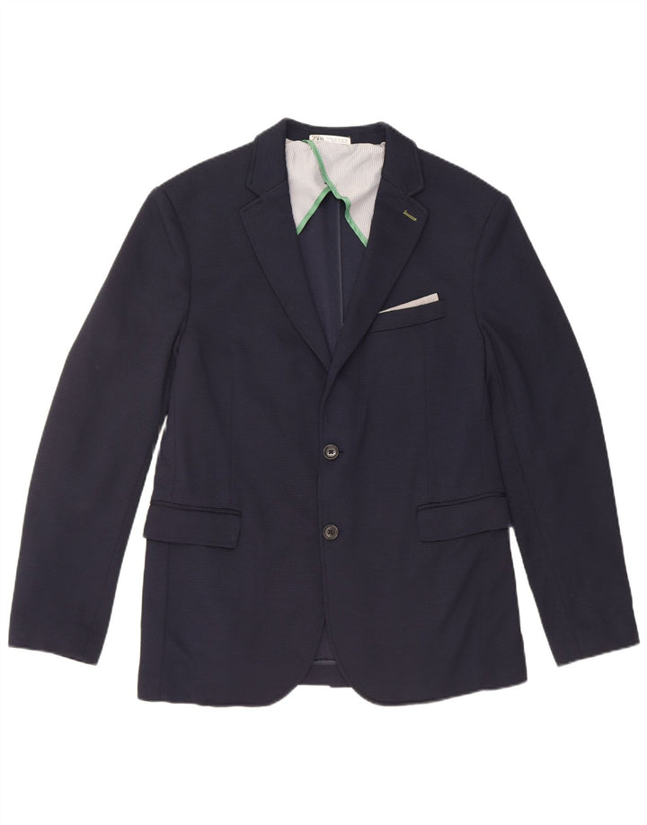 ZARA Mens 2 Button Blazer Jacket EU 50 Medium Navy Blue Polyester