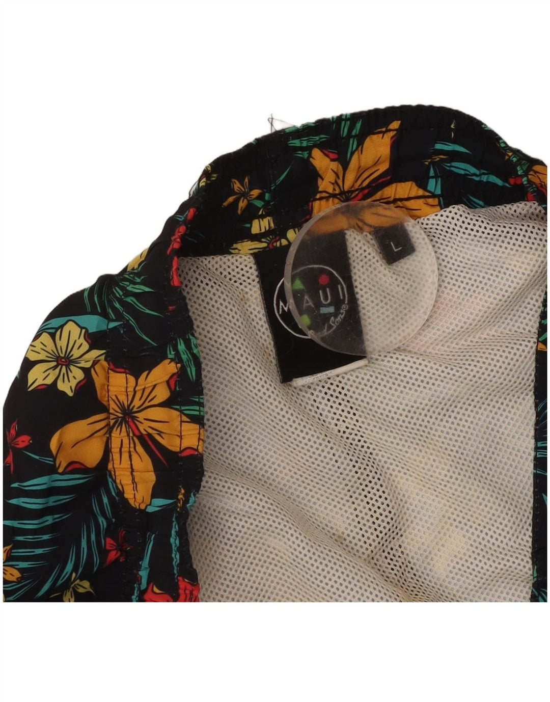 Maui and Sons Mens Swimming Shorts Large Black Floral Polyester
