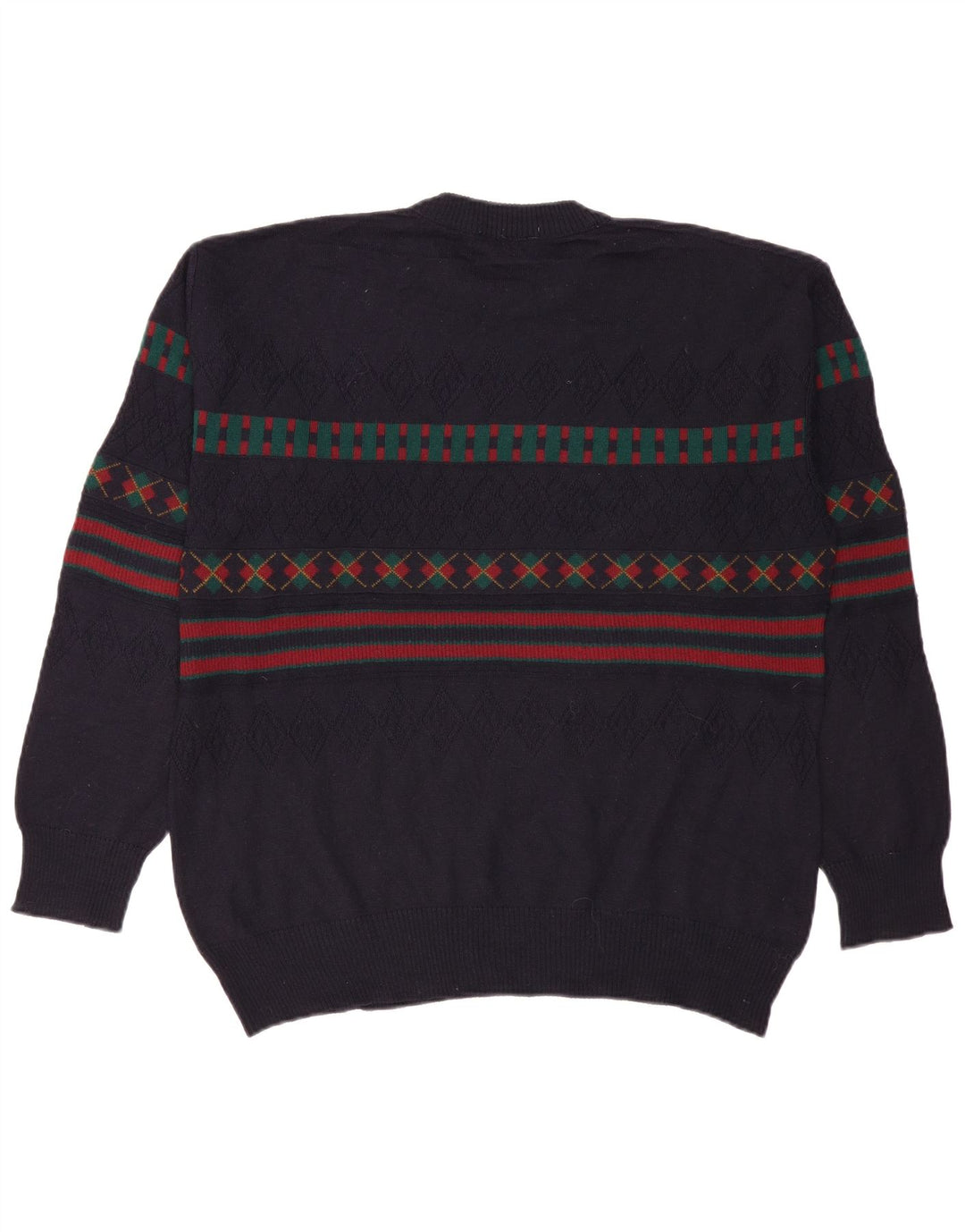 VINTAGE Mens Turtle Neck Jumper Sweater IT 50 Large Navy Blue Geometric