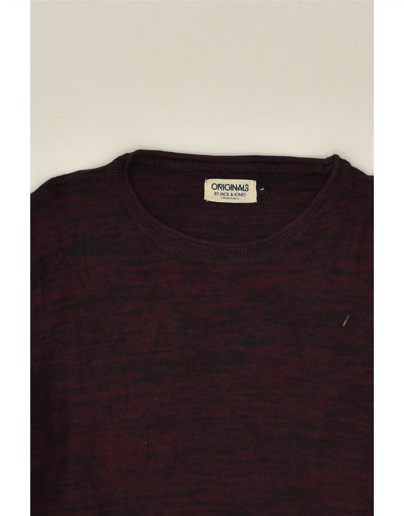 JACK & JONES Mens Crew Neck Jumper Sweater Large Maroon Flecked Cotton Vintage Jack & Jones and Second-Hand Jack & Jones from Messina Hembry 