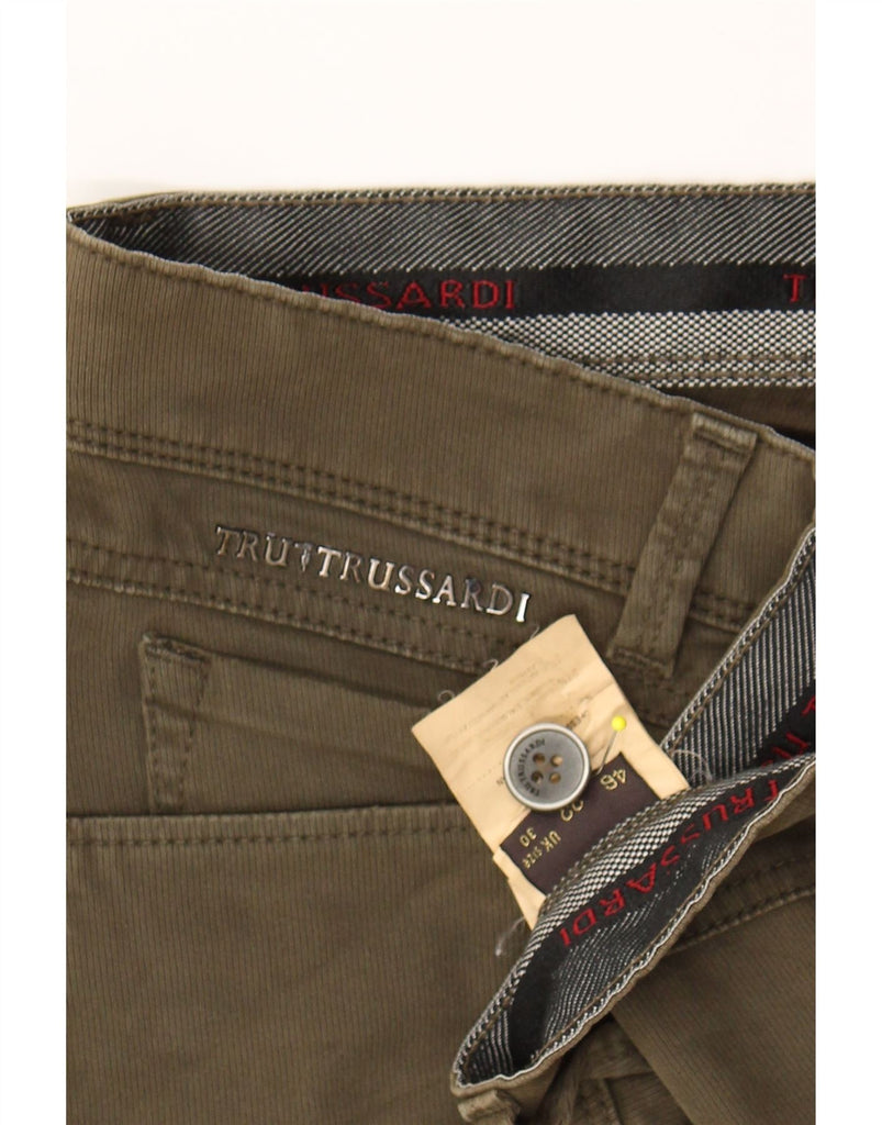 TRUSSARDI Mens Straight Casual Trousers IT 46 Small W30 L30 Khaki Cotton Vintage Trussardi and Second-Hand Trussardi from Messina Hembry 