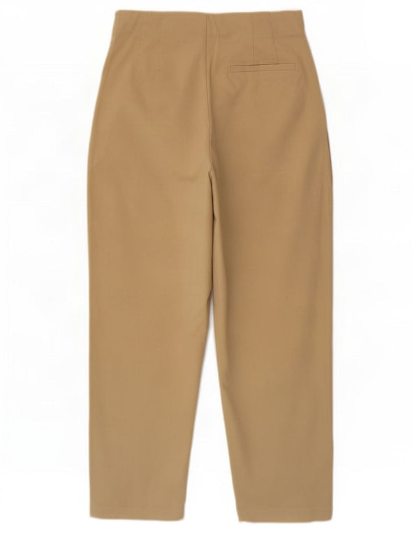 Zara Womens High Waist Cropped Trousers Medium W28 L24 Beige Cotton