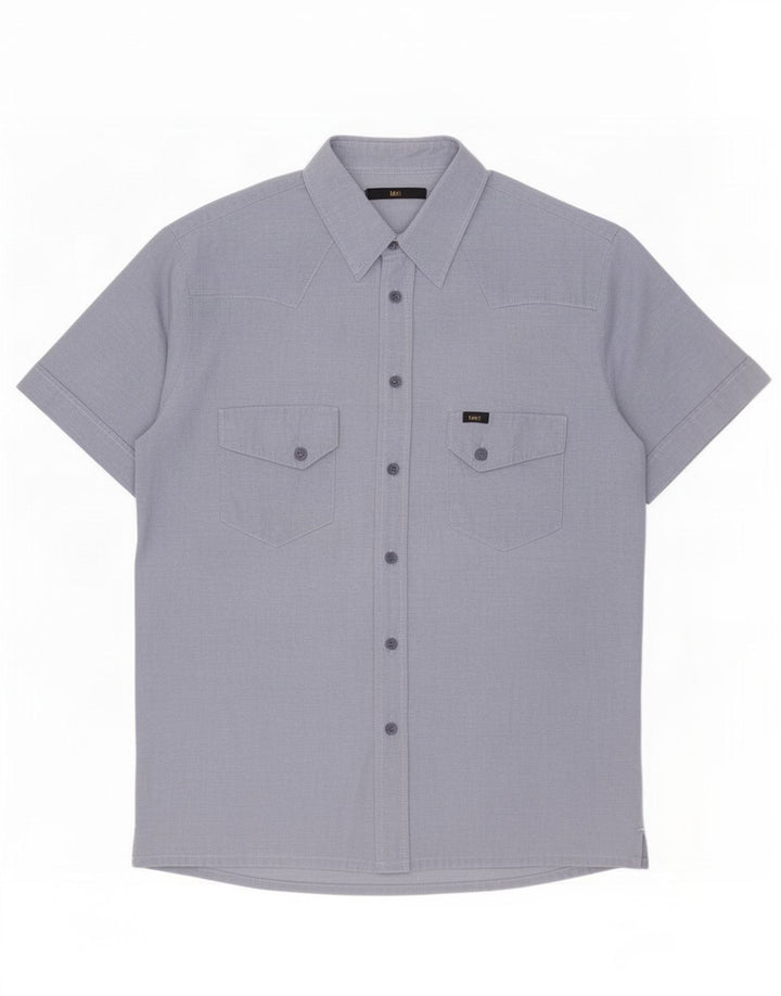 Lee Mens Short Sleeve Shirt Large Blue Cotton