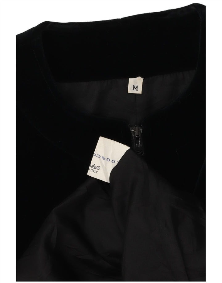 Vintage Womens Crop Velvet Blazer Jacket UK 14 Medium Black Cotton