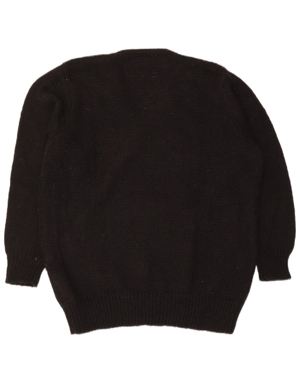 Vintage Womens V-Neck Jumper Sweater IT 50 XL Black Colourblock Acrylic