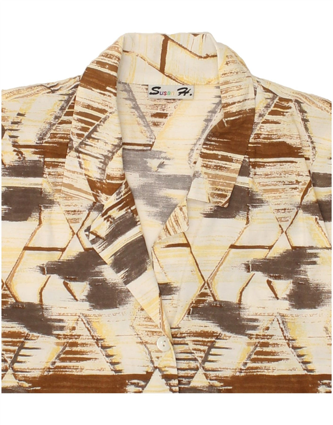 VINTAGE Womens Abstract Pattern Short Sleeve Shirt EU 42 Large Beige | Vintage Vintage | Thrift | Second-Hand Vintage | Used Clothing | Messina Hembry 