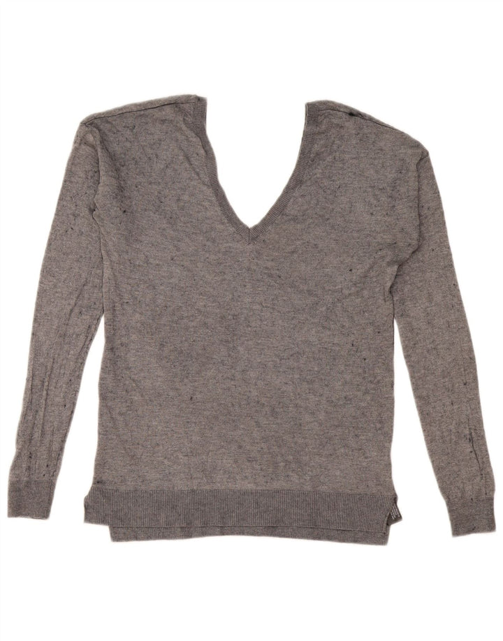 Zara Mens V-Neck Jumper Sweater Medium Grey Wool