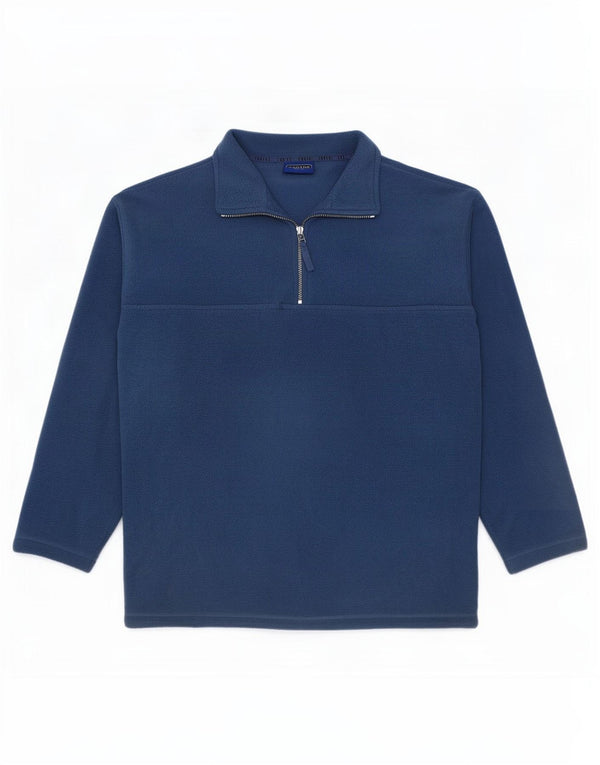 Vintage Mens Zip Neck Fleece Jumper Medium Blue Polyester