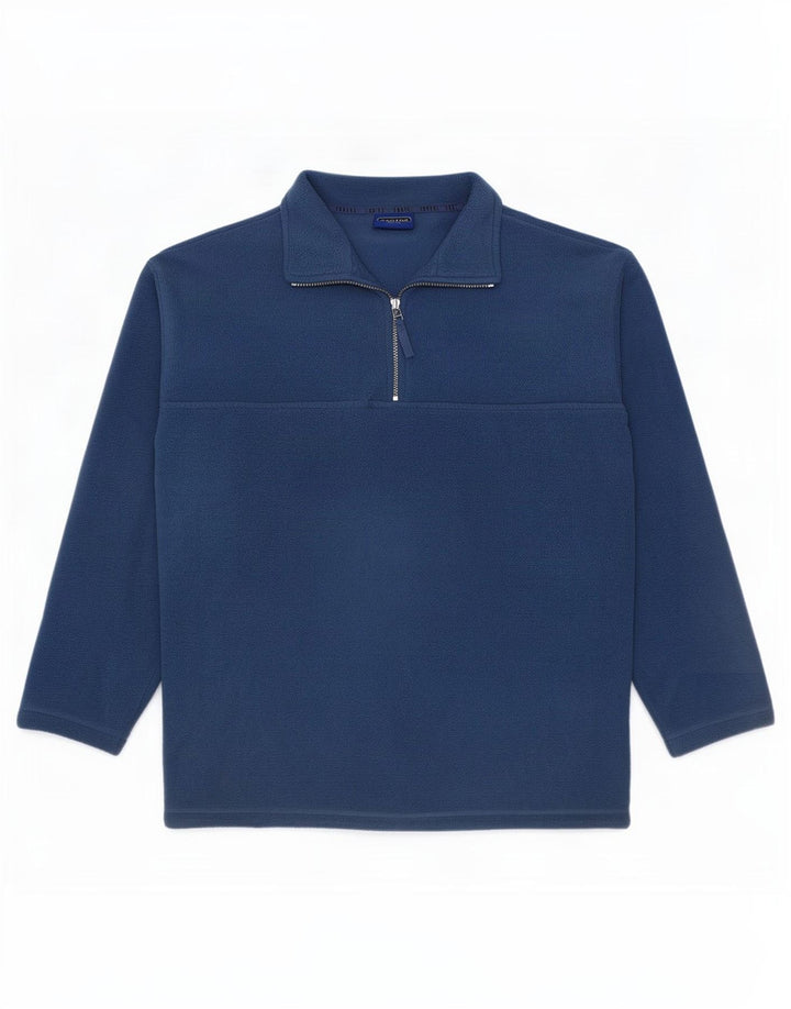Vintage Mens Zip Neck Fleece Jumper Medium Blue Polyester