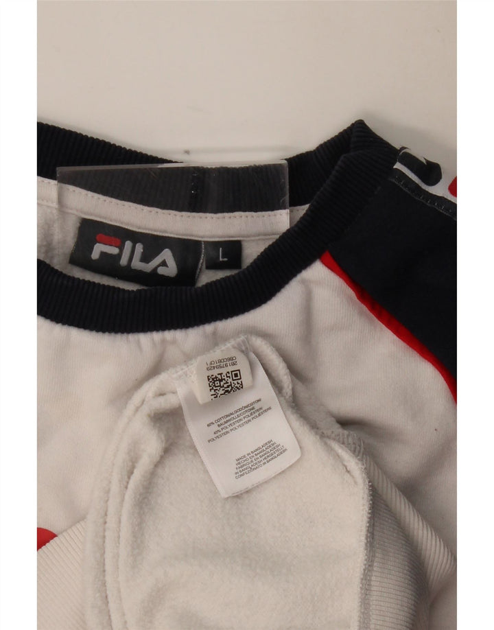 FILA Mens Graphic Sweatshirt Jumper Large White Colourblock Cotton