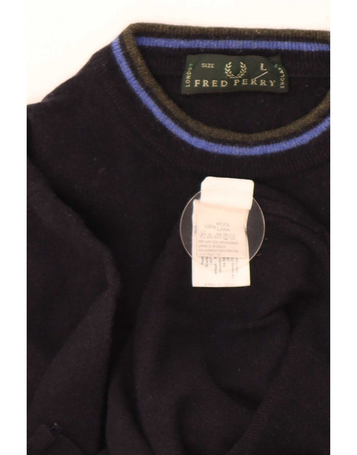 Fred Perry Womens Turtle Neck Jumper Sweater UK 16 Large Navy Blue Wool