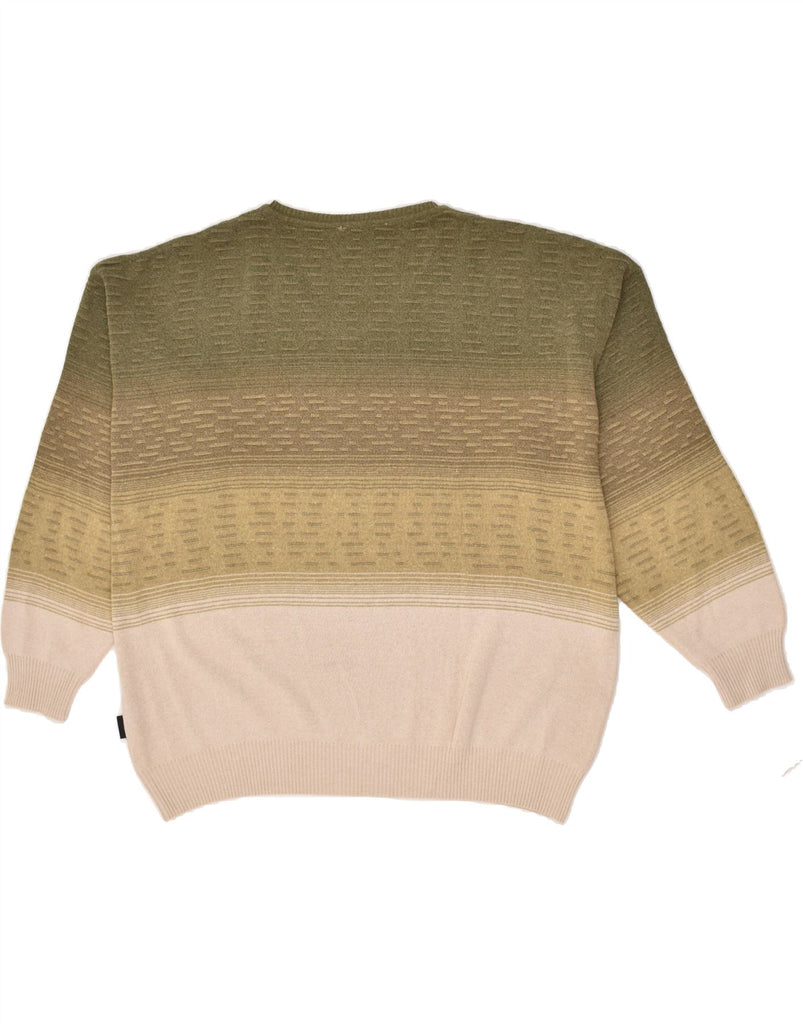 VINTAGE Mens V-Neck Jumper Sweater IT 50 Medium Khaki Colourblock Cotton Vintage Vintage and Second-Hand Vintage from Messina Hembry 