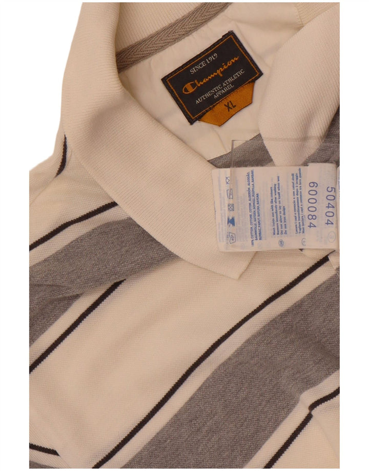 Champion Mens Polo Shirt XL White Striped Cotton