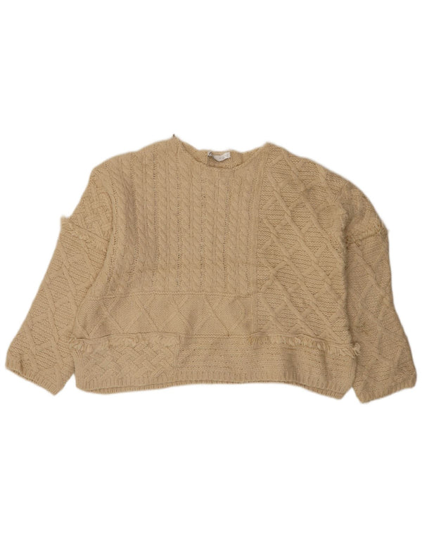 Zara Womens Oversized Crew Neck Jumper Sweater UK 16 Large Beige Acrylic