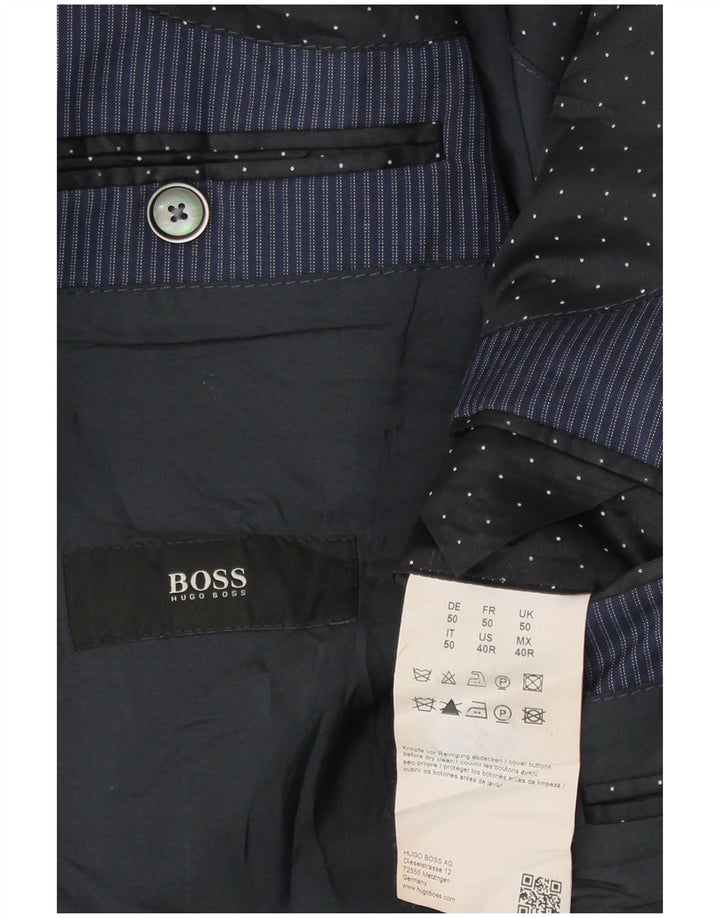 Hugo Boss Mens 2 Button Blazer Jacket EU 50 Large Navy Blue Pinstripe