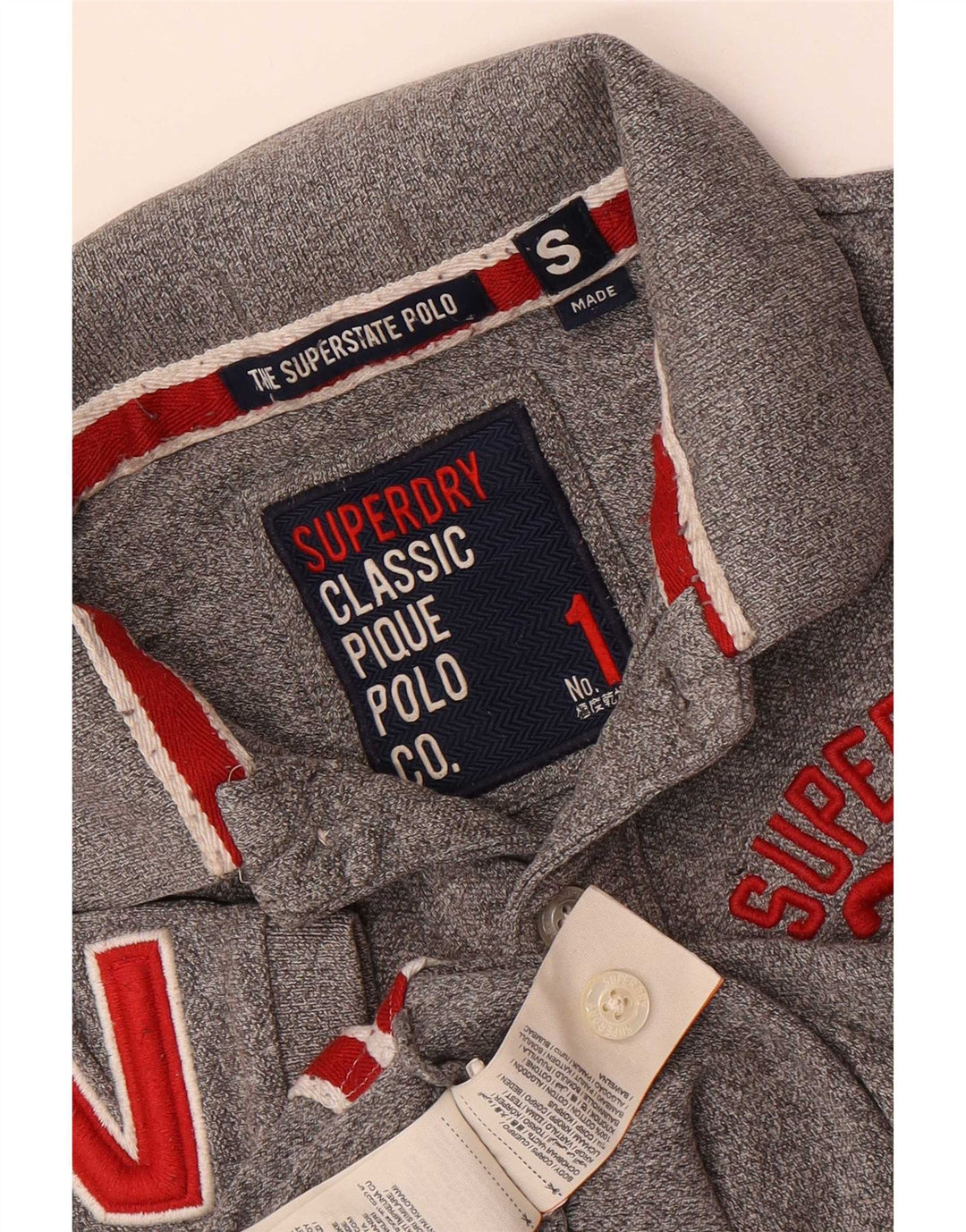 Superdry Mens Graphic Polo Shirt Small Grey Cotton