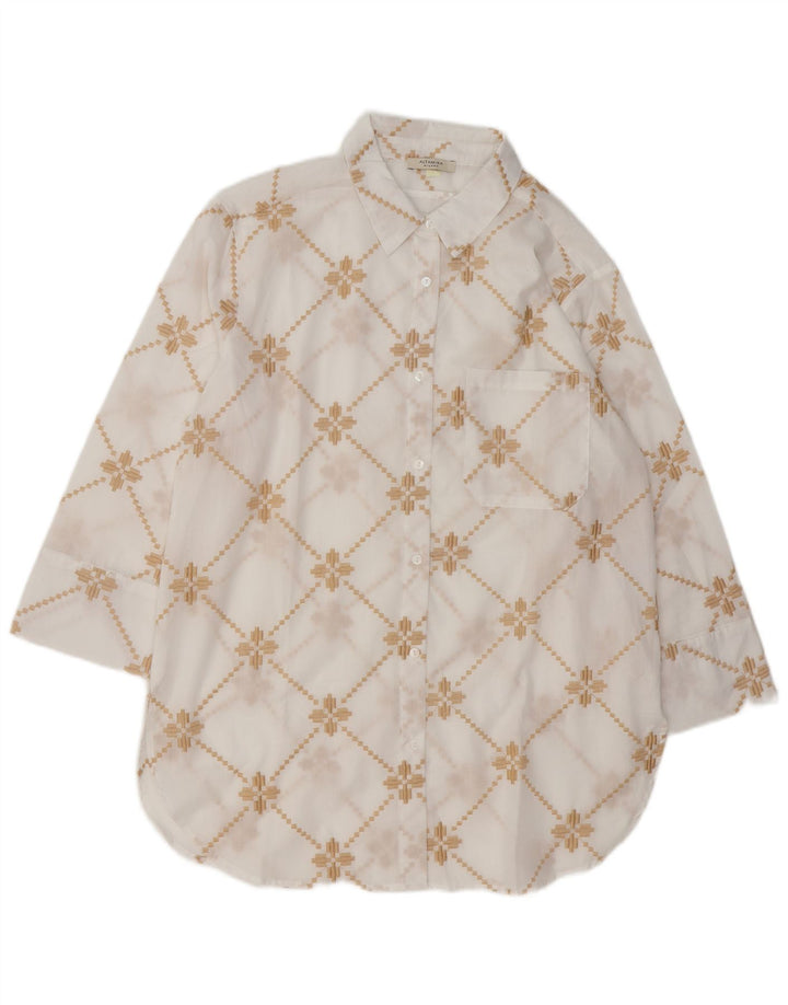 ALTAMIRA  Womens Oversized Shirt UK 14 Medium White Geometric Cotton