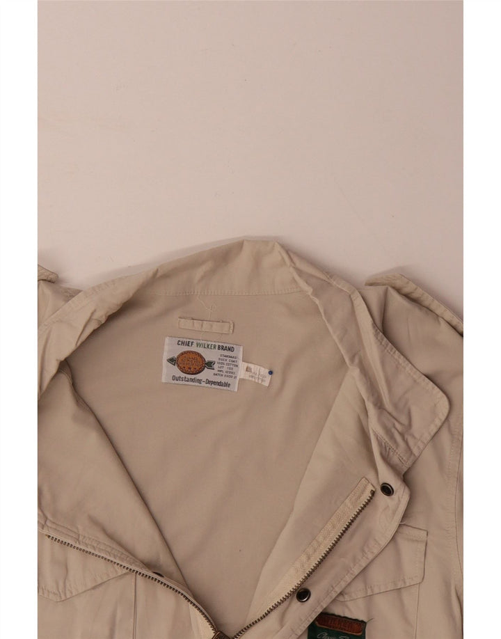 VINTAGE Mens Military Jacket UK 40 Large Beige Cotton