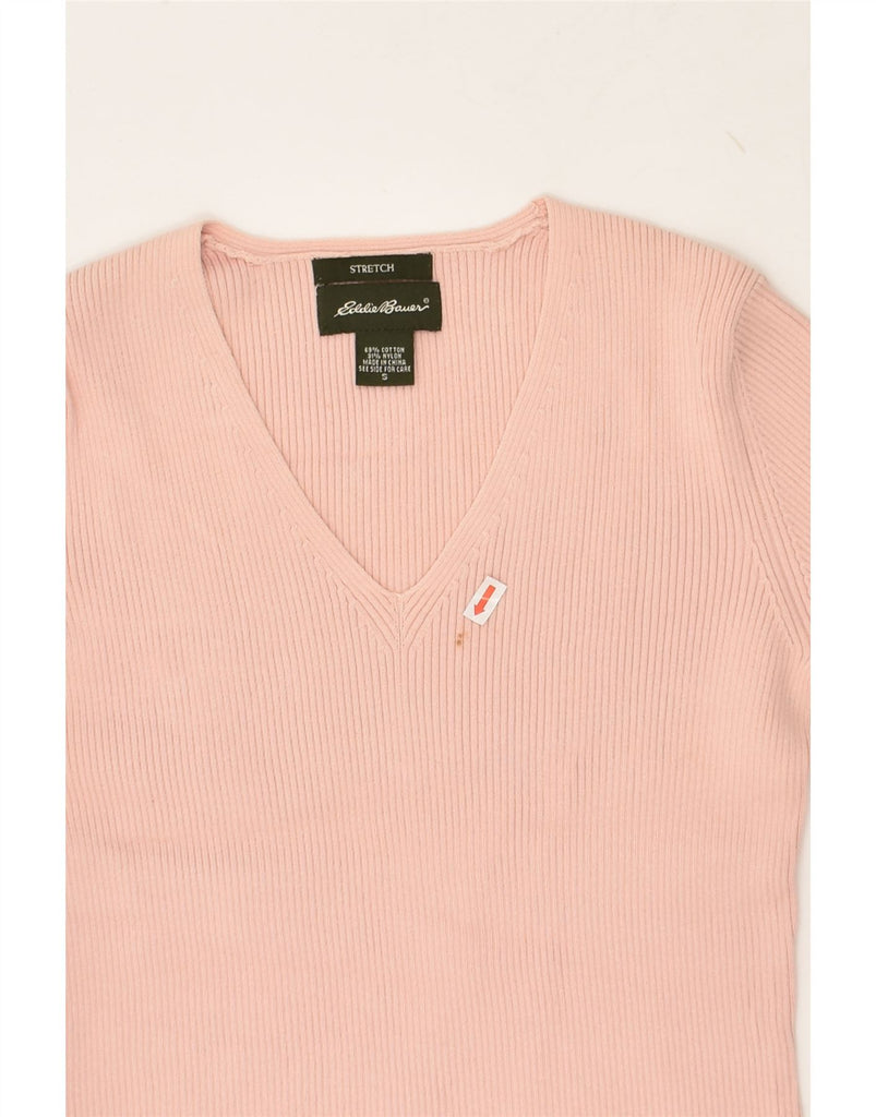 EDDIE BAUER Womens Stretch V-Neck Jumper Sweater UK 10 Small Pink Cotton | Vintage Eddie Bauer | Thrift | Second-Hand Eddie Bauer | Used Clothing | Messina Hembry 