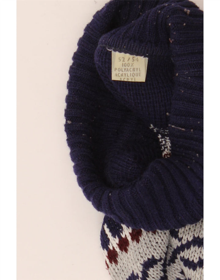 VINTAGE Mens Roll Neck Jumper Sweater IT 52/54 Large Grey Fair Isle