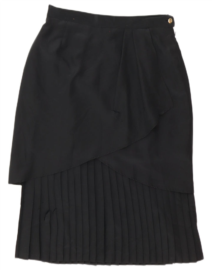 Vintage Womens Pleated Midi Skirt UK 14 Medium W30 Black Polyester