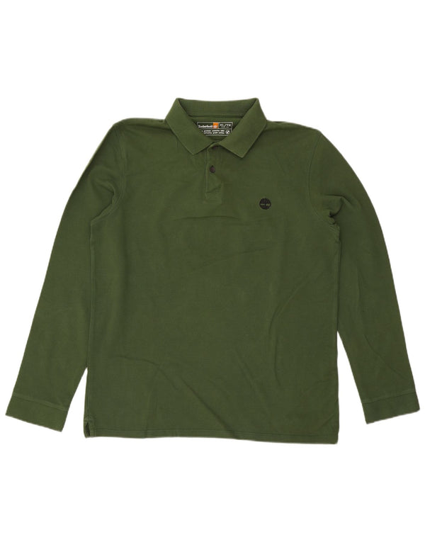 Timberland Mens Long Sleeve Slim Fit Polo Shirt XL Green Cotton