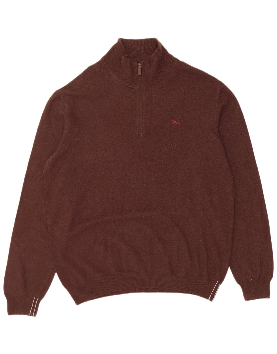 Marlboro Classics Mens Zip Neck Jumper Sweater 2XL Brown Wool