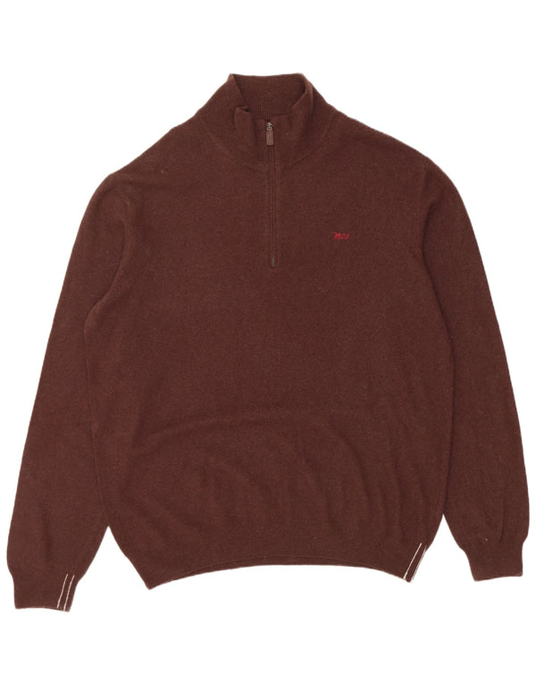 Marlboro Classics Mens Zip Neck Jumper Sweater 2XL Brown Wool