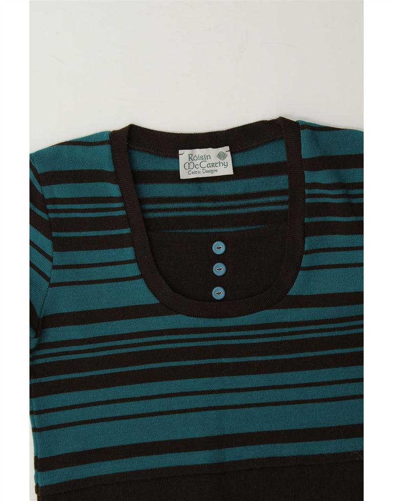 ROISIN MCCARTHY Womens Crew Neck Jumper Sweater UK 14 Medium Brown Striped Vintage Roisin McCarthy and Second-Hand Roisin McCarthy from Messina Hembry 