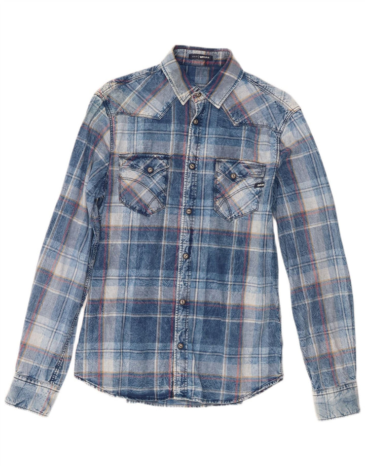 Gas Mens Western Shirt Large Blue Plaid