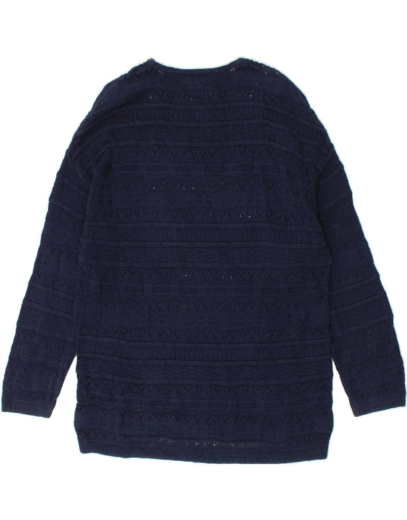 BENETTON Womens Boat Neck Jumper Sweater UK 10 Small Navy Blue Fair Isle Vintage Benetton and Second-Hand Benetton from Messina Hembry 