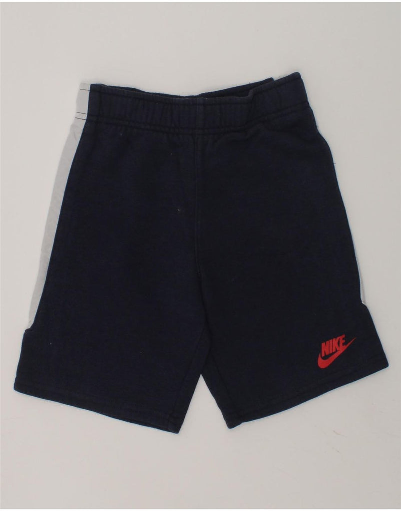 NIKE Boys Sport Shorts 5-6 Years Medium Navy Blue Colourblock Cotton | Vintage Nike | Thrift | Second-Hand Nike | Used Clothing | Messina Hembry 