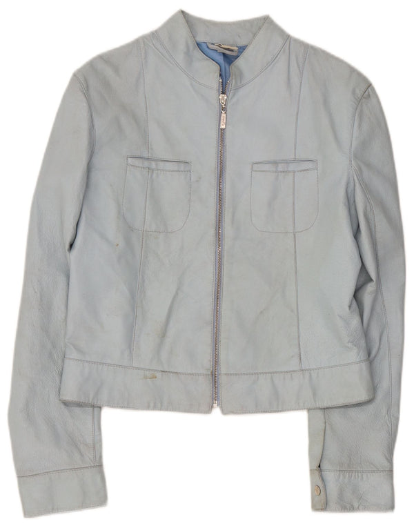 Vintage Womens Leather Jacket UK 14 Medium Blue Leather
