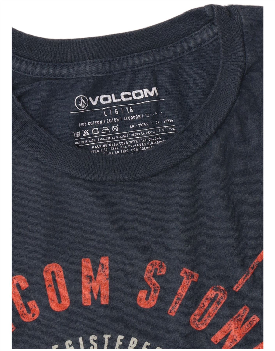 Volcom Boys Graphic T-Shirt Top 13-14 Years Large Navy Blue Cotton