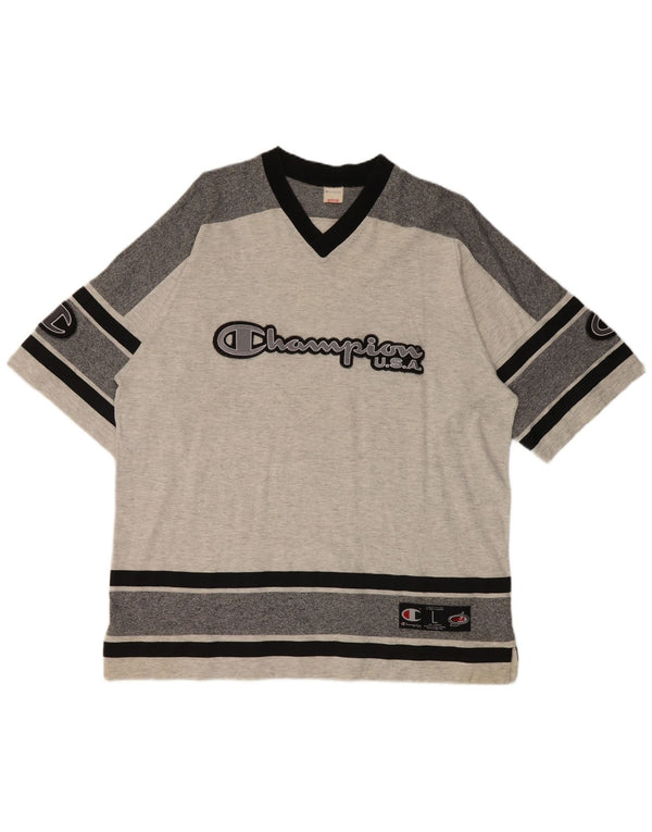Champion Mens Graphic T-Shirt Top Large Grey Colourblock Cotton