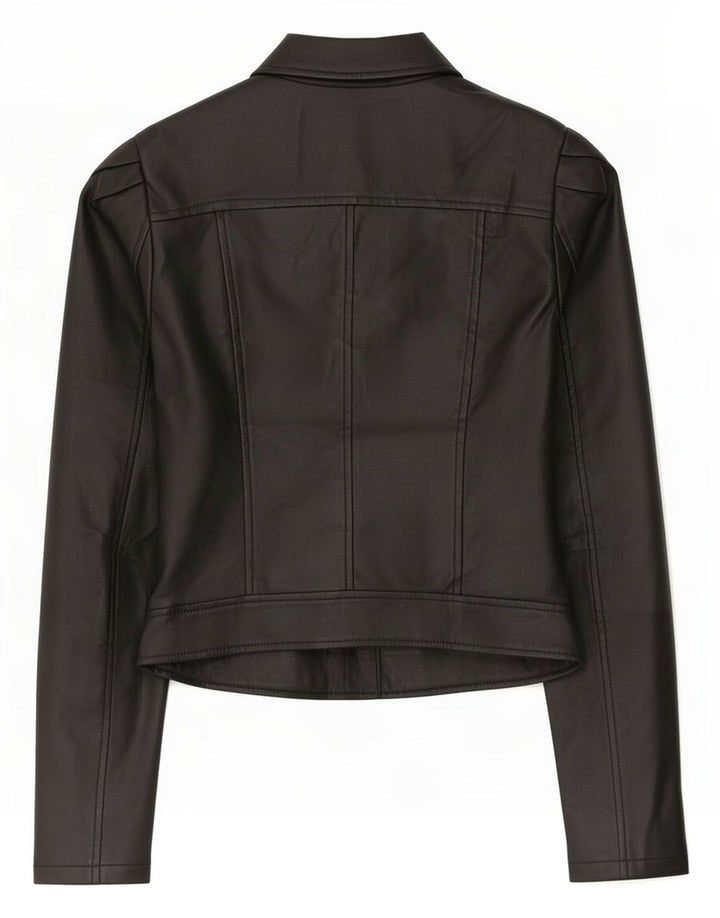 Lipsy Womens Faux Leather Biker Jacket UK 8 Small Black Polyester
