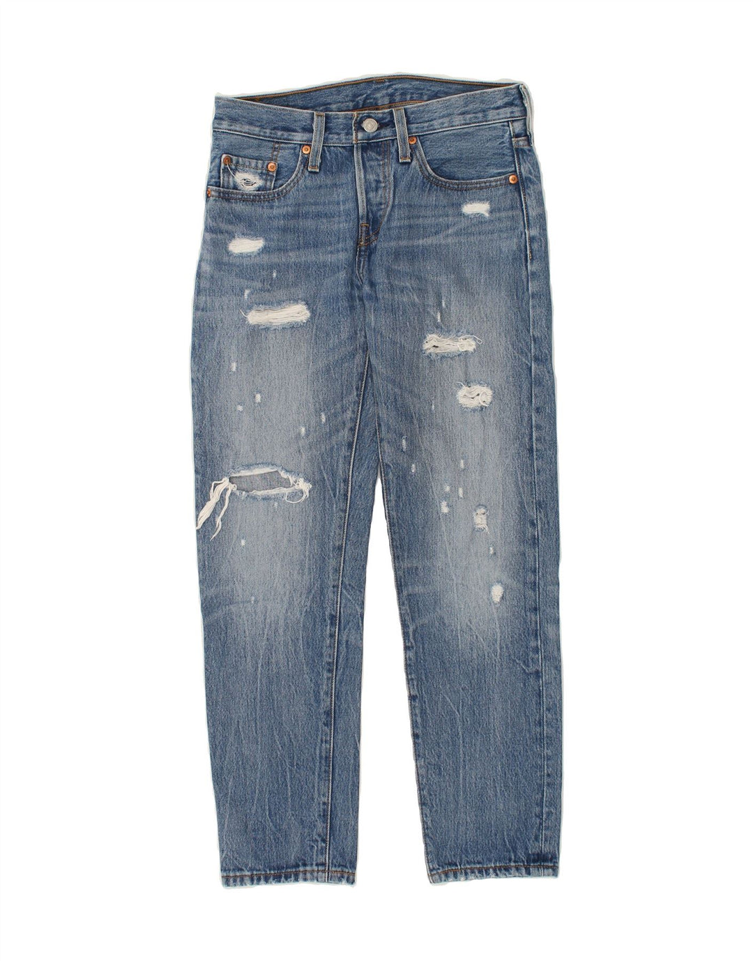 LEVI'S Mens 501 Distressed Tapered Jeans W28 L28 Blue Cotton Vintage Levi's and Second-Hand Levi's from Messina Hembry 