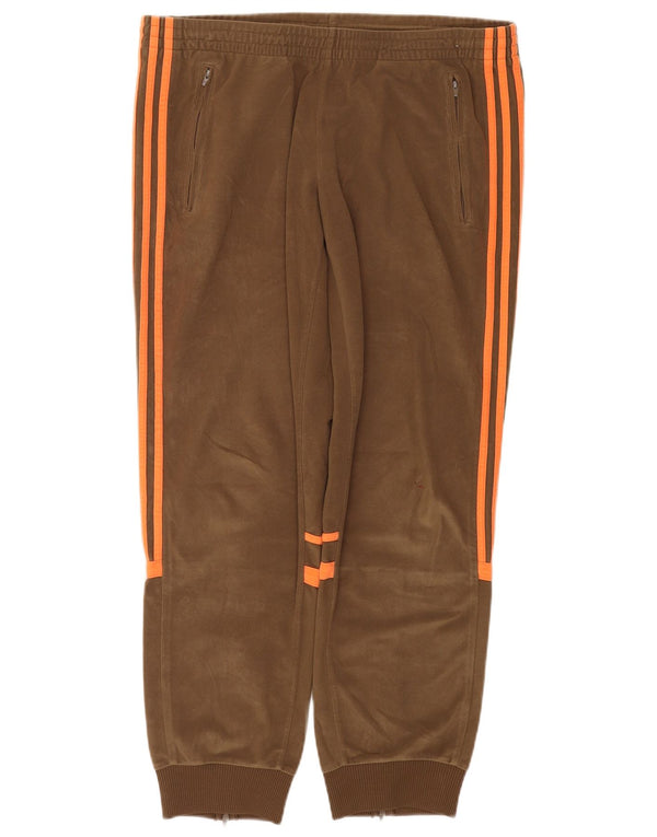 Adidas Womens Fleece Tracksuit Trousers Joggers UK 16 Large Beige Polyester
