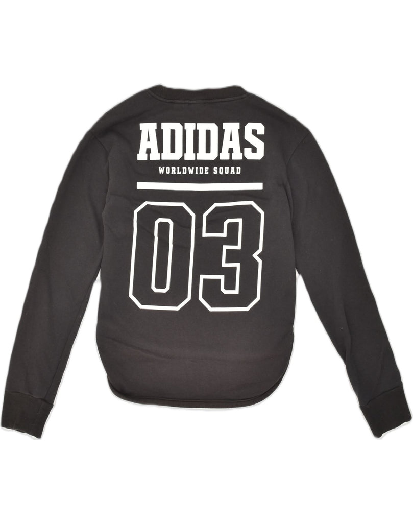 ADIDAS Womens Graphic Sweatshirt Jumper UK 4/6 XS Black Cotton | Vintage Adidas | Thrift | Second-Hand Adidas | Used Clothing | Messina Hembry 