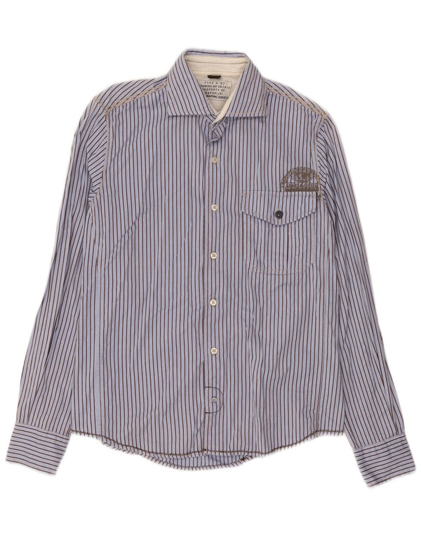 Napapijri Mens Graphic Shirt Small Blue Pinstripe Cotton