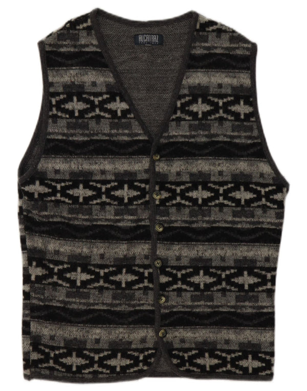 Alcatraz Mens Sleeveless Cardigan Sweater Small Grey Geometric