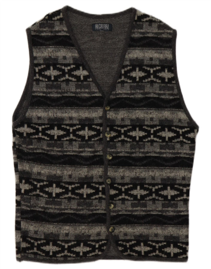 Alcatraz Mens Sleeveless Cardigan Sweater Small Grey Geometric