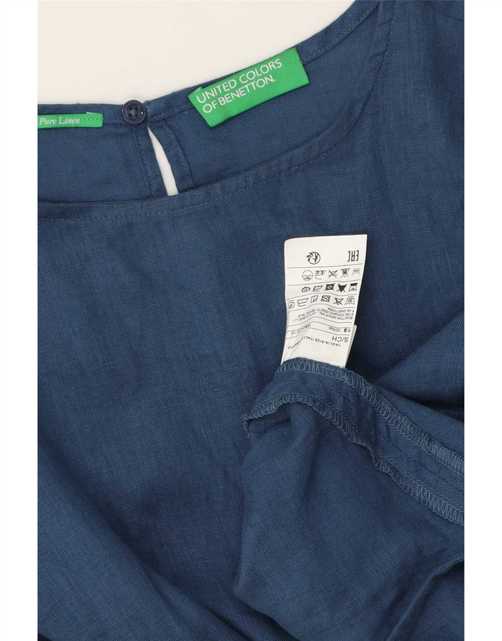 Benetton Womens Sleeveless Oversized Blouse Top UK 10 Small Navy Blue Linen
